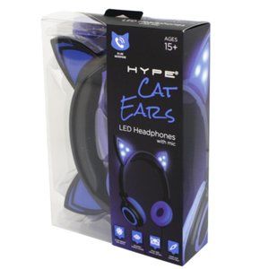 Blue HYPE Cat Ears LED Headphones with Mic